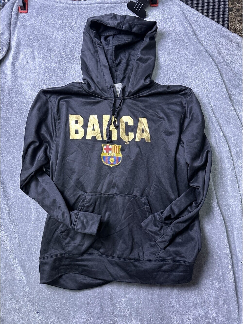 FC Barcelona FCB Barca Hoodie Mens XL Black Gold Soccer Football Pullover